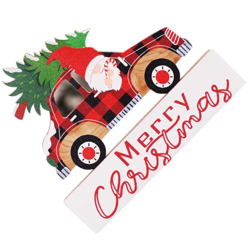 BAZEITFLOW Adorno Navideño de Coche de Madera Pintado a Mano Decoración Creativa para Escritorio y Centro de Mesa Diseño Ligero y Portátil Adecuado para Ambiente Festivo de Navidad