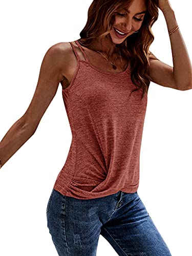 Floerns Women s Casual Sleeveless Ruched Hem Solid Twist Front Cami Tank Top Rusty Rose S