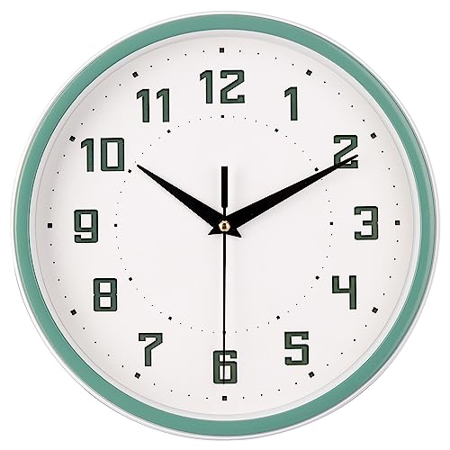 Topkey Orologio da parete rotondo silenzioso da cucina 22,9 cm stile moderno senza ticchettio decorativo camera da letto ufficio studio cucina orologio da parete - verde