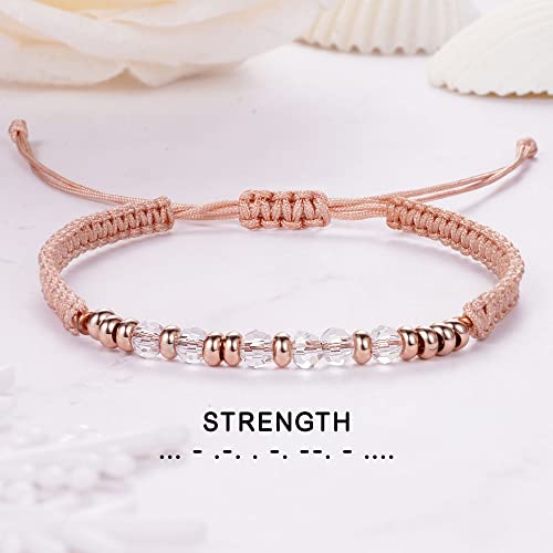 Btysun Morse Code Bracelets for Women Christmas Gift Stocking Stuffers for Teens Pink Braided Bracelets Inspirational Best Friend Birthday Gifts for Her High School Graduation Gifts for Her 2025 Mom Bracelet Jewelry