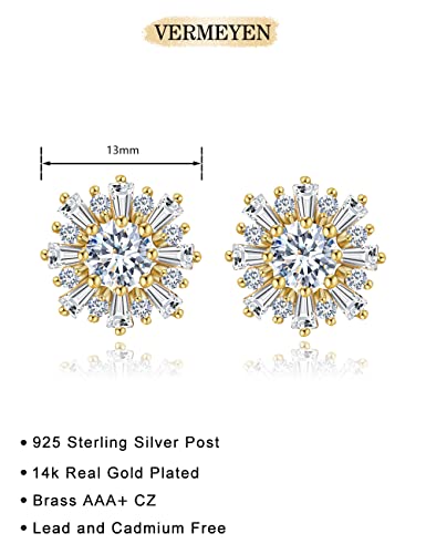 Snowflake Gold Stud Earrings For Women 14K Gold Plated Gold Cute Earrings Fake Diamond Dainty Fashion Small Trendy Studs Hypoallergenic Jewelry Gifts For Teen Girls #TOP5