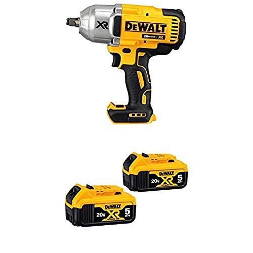 DEWALT DCF899HB 20V MAX XR Brushless High Torque 1/2' Impact Wrench with Hog Ring Anvil with 20V MAX XR 5.0Ah Lithium Ion Battery, 2-Pack