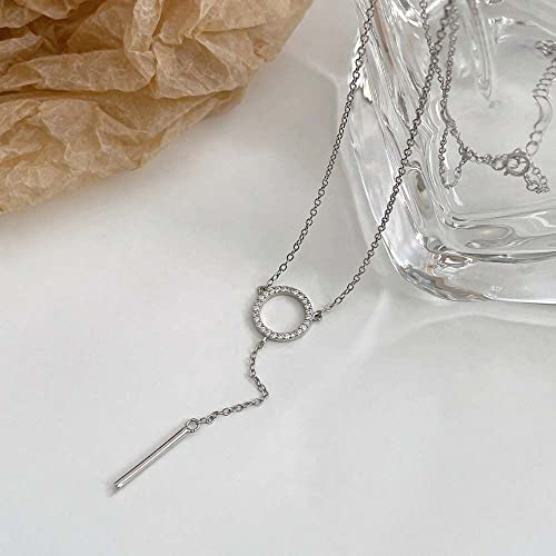s925 sterling silver naszyjnik naszyjnik z cyrkonią okrągły wisiorek łańcuszek do obojczyka uniwersalne proste akcesoria