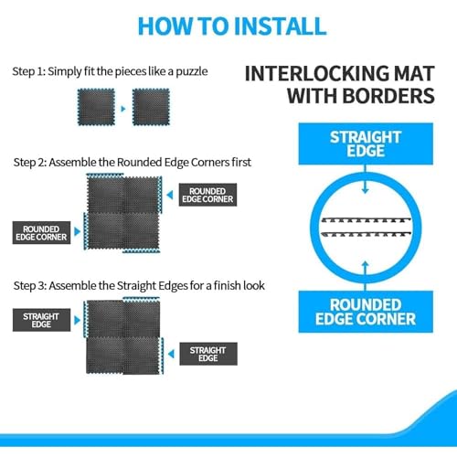 Image of Puzzle Flooring || Kids Interlocking Play mat || Baby Play Mat || Play mats for Kids || 12 MM Thick (4 Tiles - 16 Square Feet, Black - Grey - White)