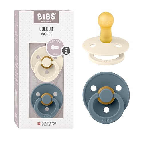 Image of BIBS Pacifiers Colour Collection | Natural Rubber Baby Pacifier | Set of 2 BPA-Free Soothers | Made in Denmark | 6+ Months (Pack of 2) | Ivory /Petrol