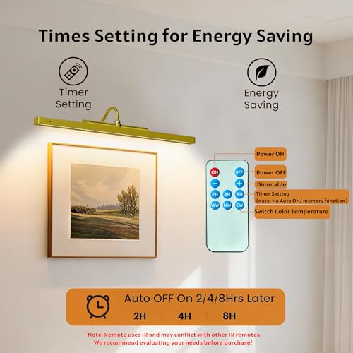 Image of 2 Pack Picture Art Lights - 24 Inch 6000mAh Gold Cordless Battery Powered Art Light with Dimmable Remote for Living Room, Artwork & Dartboard