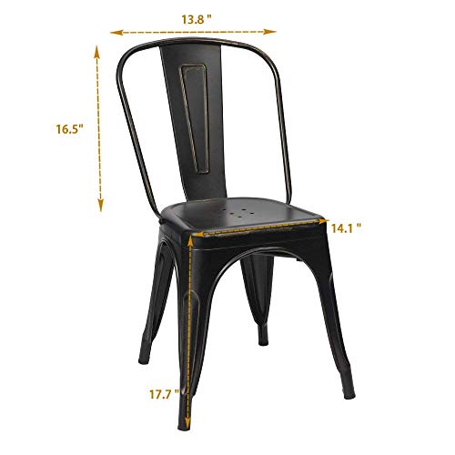 Image of Furmax Metal Dining Chair Indoor Outdoor Use Stackable Chic Side Classic Trattoria Metal Chairs Set of 4 for Kitchen, Dining Room, Bistro and Cafe (Gold Black)