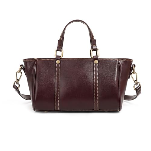 Image of Tote Bag for Women, Genuine Leather Crossbody Handbag Purse, Satchel Designer Shoulder Small Tote with 2 Shoulder Straps (Wine-coffee)