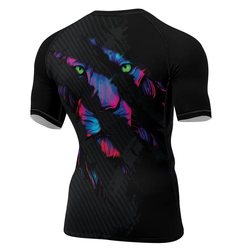 Lion Men's Short Sleeve Compression Shirt Baselayer Skin Performance Fit Rash Guard for MMA BJJ Jiu Jitsu No Gi3