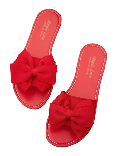 Women's Bow Flat Sandals Dressy Slide Sandals Open Toe Summer Beach Flat Shoes Slippers Slip on Slide