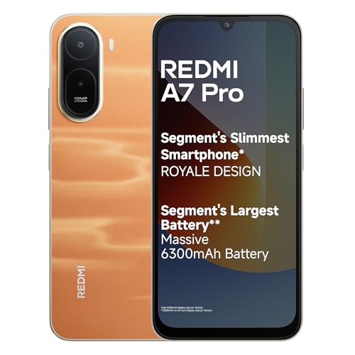 Image of REDMI A7 Pro 4G (Sunset Orange, 4GB RAM, 64GB Storage) | Segment's Slimmest Smartphone | Segment's Largest 6300mAh Battery| Segment's Largest 17.53cm and Smoothest 120Hz Display | Segment's Slimmest Smartphone, 6300mAh Battery, 17.53cm Display, 120Hz Smoothest Display