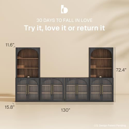 Image of BELLEZE Jagger 130 inch Wall Unit 6-Piece Modular TV Stand - Ebony