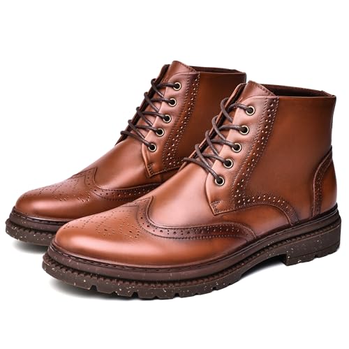 Arkbird Mens Casual Brown Leather Chukka Boots Mid-Top Lace-Up Wingtip Brogue Toe Oxford Derby Dress Boot Shoes For Men Size 11 thumb #7