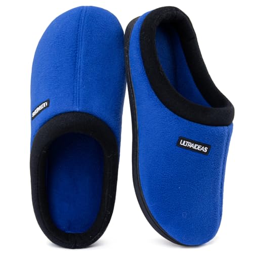 ULTRAIDEAS Women's Cozy Fleece-Lined Memory Foam Slippers with Anti-Slip Rubber Sole for Indoor/Outdoor (Midnight Blue, Size 11-12)