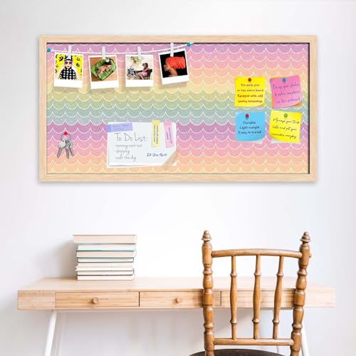 Image of ArtzFolio Wavey | Bulletin Board Notice Pin Board | Vision Soft Board Combo with Thumb Push Pins & Sticky Notes | Natural Brown Frame | 30 x 15 inch (76 x 38 cms)