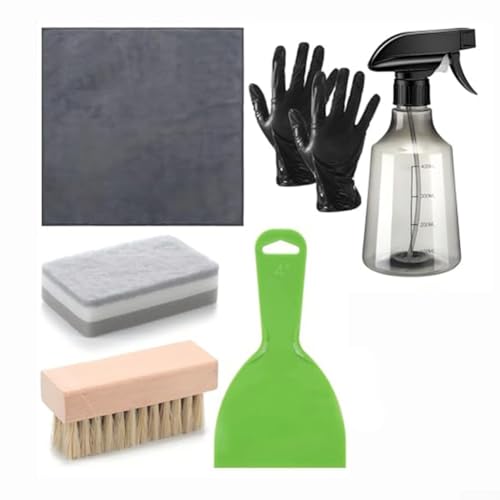 GLFLOW Monty Limpiador de patio, limpiador de patio, kit de limpieza de lápidas de 7 piezas con raspador, cepillo, botella de spray y guantes para mantenimiento de tumbas