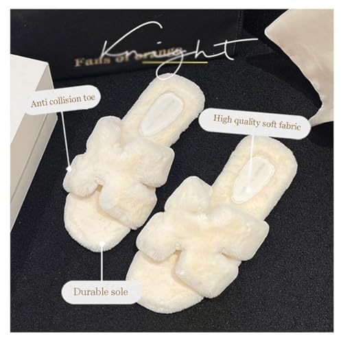 Hairy Plush Slippers for Women,Autumn and Winter Flat Bottom Plush Home Shoes,Soft and Lightweight Fashionable and Cotton Slippers(Size:EU 38,Color:Pink)3