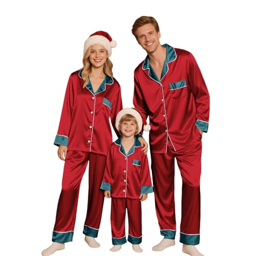 Family Christmas Pajamas Matching Sets Silk Satin Button Down Sleepwear Long Sleeve Nightwear 2 Pcs Loungewear2