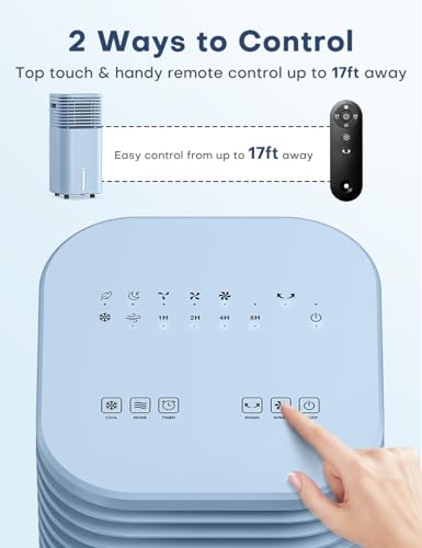 Image of Portable Air Conditioner, 3-IN-1 Evaporative Air Cooler Windowless, 4 Modes & 3 Speeds Personal Swamp Cooler w /Humidifier, Remote & 15H Timer, Evaporative Cooler for Room Home Office - Blue