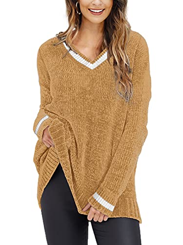 Dofaoo Tunic Sweaters for Women Oversized Sweaters Cute Tunic Sweaters Khaki 2XL