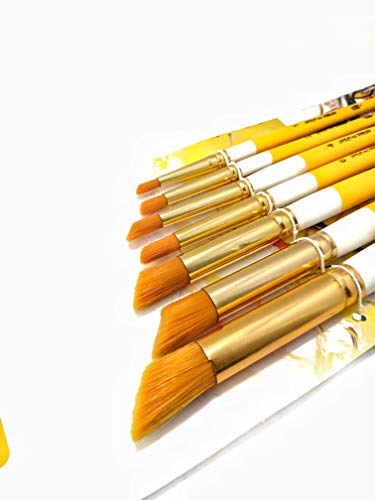 Image of Definite Wooden Yellow Handle Paint Brush Sets for Beginners & Intermediate (Indian Brushes) (Taklon Bristles, Deerfoot)
