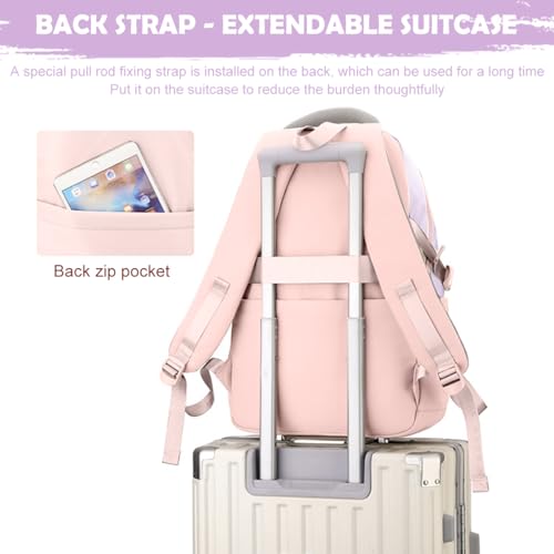Image of PALAY Girls Backpack School Backpack with Small Zipper Pouch Fashion Pink Nylon with Padded Shoulder Straps & Handle Design Multi Compartment Large for School,Camping,Travel