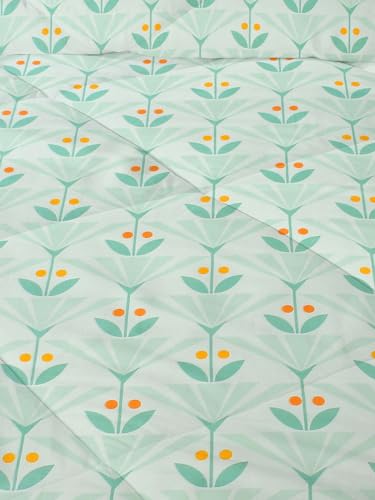 Image of HOMEKART 220 GSM Premium Reversible Microfiber AC Comforter for Single Bed | Soft, Lightweight & Breathable All-Season 3-Layer Quilted Blanket (150 cm x 225 cm, Floral, Bright Green)