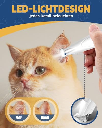 Pfotentrimmer für Hunde mit LED-Licht, 35db Leise Hundepfoten Trimmer Paw Trim Pro, 600mAh Type-C Wiederaufladbar, 18mm verbreiterte Klinge, Hundeschermaschine für Pfoten, Augen, Ohren, Gesicht