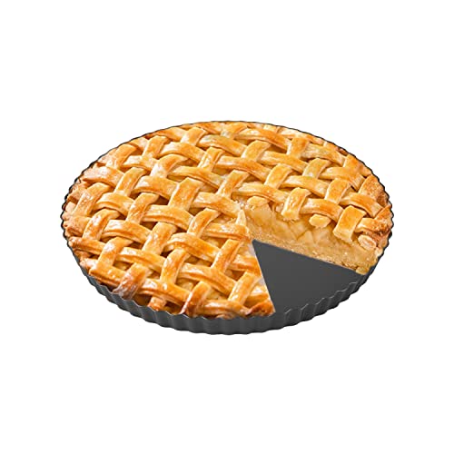 Molde para quiche redondo, Molde antiadherente de acero al carbono con fondo extraíble para hornear pasteles, pizzas y tartas (30cm), Molde estriado grande, Molde para hornear con revestimiento