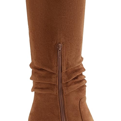Athlefit Womens Knee High Chunky Heel Boots Faux Suede Pointed Toe Side Zipper Boots4