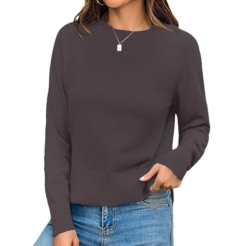 Totatuit Women Cute Cropped Sweater Mock Neck Long Sleeve Lightweight Knit Loose Pullover Sweaters 2025 Fall Trendy Outfits Coffee Grey XX-Large