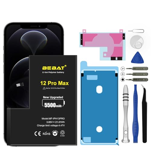 BEBAT Replacement for iPhone 12 Pro Max Battery 5500mAh High Capacity Li-ion Polymer Replacement Battery for Model A2410 A2411 A2412 A2342 with Professional Repair Tool Kits