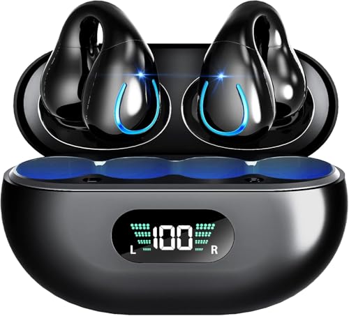 Auriculares Conducción Ósea Open Ear Bluetooth 5.3, 50h Autonomía, Pantalla LED, Micrófono ENC, Ajuste Estable, Deportivos para Running Ciclismo