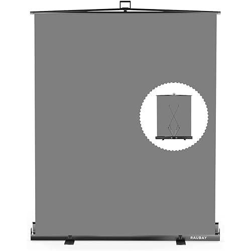 【Easy Set-Up】 RAUBAY 59.8 x 82.7in Collapsible Gray Backdrop Screen Portable Retractable Panel Photo Grey Background with Stand for Video Conference, Photographic Studio, Streaming