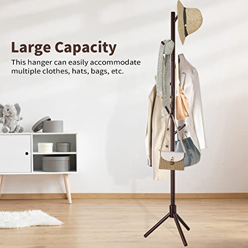 Yofu Coat Rack, Wooden Coat Rack Freestanding Easy Assembly, 8 Hooks-3 Height Adjustable Size, Coat Tree For Clothes, Hat, Bags,Coat Rack Stand For Home, Office, Hallway, Entryway(Dark Walnut) #TOP5