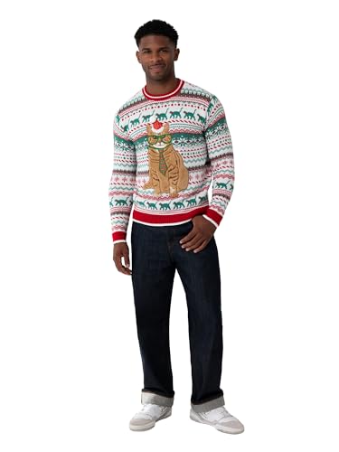 Blizzard Bay Mens Ugly Christmas Sweater Cat Dressed Up-Multi M