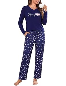 Bresdk Pyjama Damen Lang Winter Baumwolle Printed Schlafanzug Set