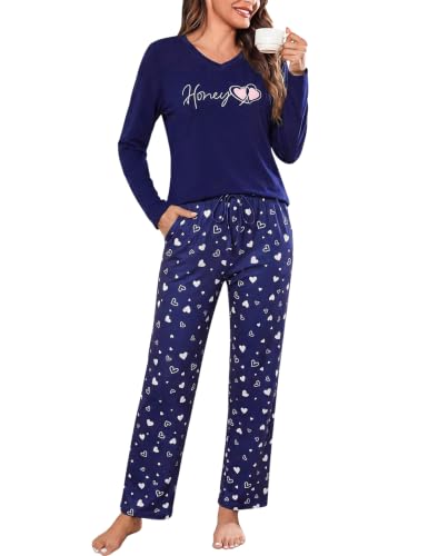 Bresdk Schlafanzug Damen Lang Baumwolle Winter Langarm Pyjama Set