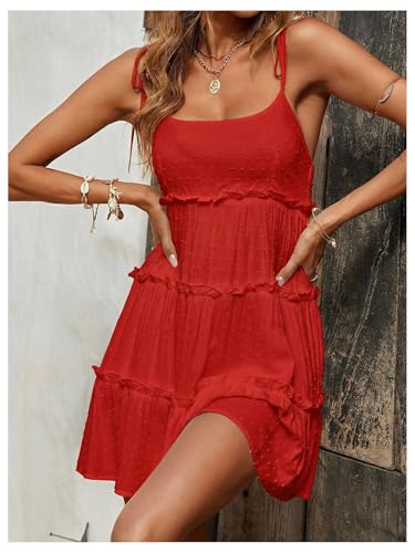 Image of MakeMeChic Women's Boho Mini Dress Summer Vacation Sundress Dots Sleeveless Cami Country Short Dress