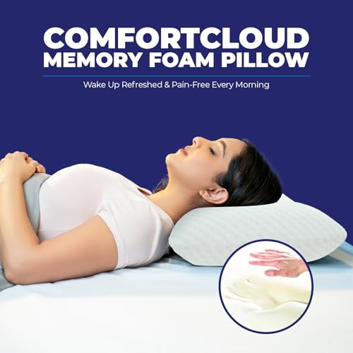 Image of WELLGIVER Ergonomic Memory Foam Pillow for Neck Pain | 2 Years Warranty | 21 x 14 x 4.5 Inch | Orthopedic Pillow for Side Sleeping | Removable Washable Jacquard White Cover | Pack of 2