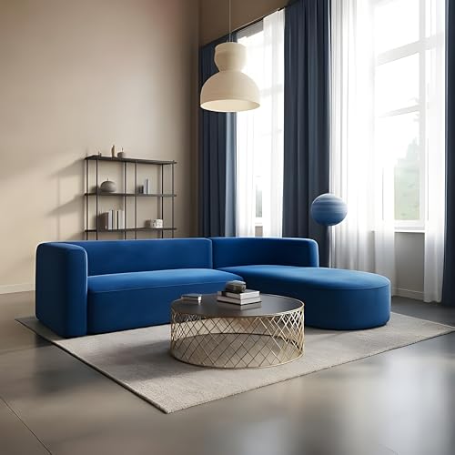 Image of Modern Classic L Shape Sectional Sofa Set, Chesterfield Style 4 Seater Sofa Set with Pillows for Living Room, Bedroom and Office, Office, and Hallway Colour (Blue L Shape AI)