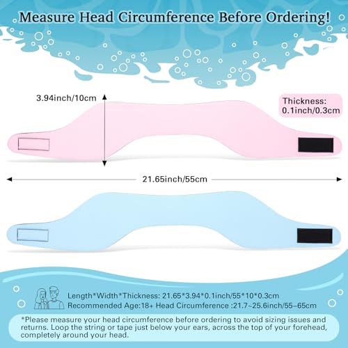 Lunmon 2 Pairs Swimming Headbands Adjustable Water Headbands for Adults Waterproof Safety Earplugs Swimming Earband Protectors for Pool, Surfing, Diving and Water Sports(Pink,Blue)
