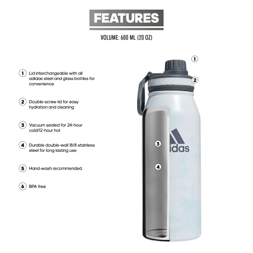 Adidas Unisex 1 Liter (32 Oz) Metal Water Bottle, Stone Wash Almost Blue-White/Onix Grey/White, One Size #TOP1