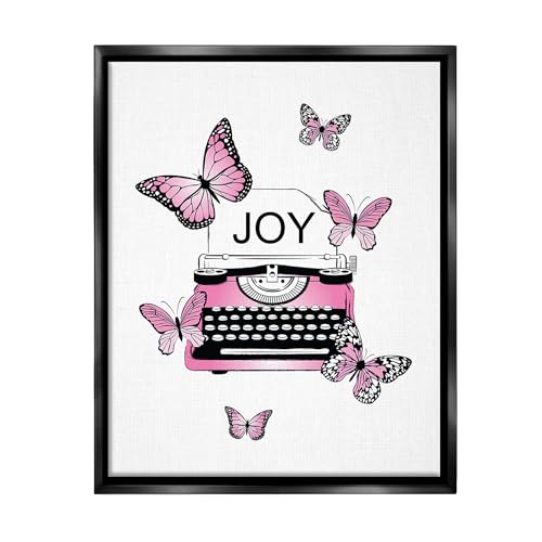 Image of Stupell Industries 'Typewriter with Joy'| Floating Frame Canvas Art | Stupell Industries | Black, 25 x 31 Inches, Easy to Hang and Sturdy, Made in USA, by Martina Pavlova
