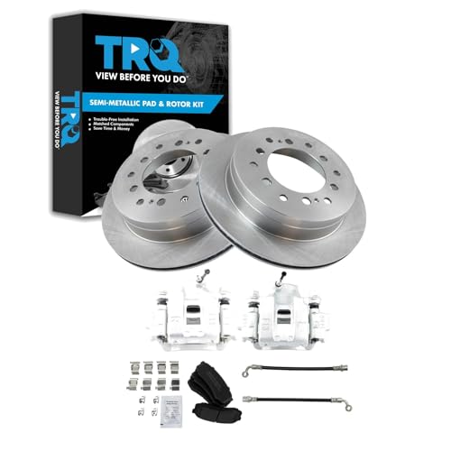 Image of TRQ Rear Brake Pad and Rotor Set Semi Metallic Rotors Calipers Compatible with 2003-2009 Toyota 4Runner 2007-2009 FJ Cruiser
