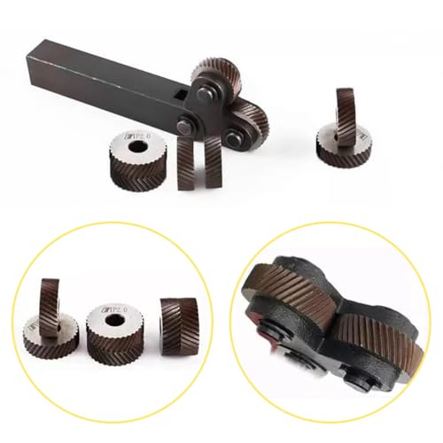 Enwye 7-teiliger Satz Rändelwerkzeuge aus schwarzem Stahl, 0,5/1/2 mm diagonale Doppellinearräder, zur Bearbeitung von Maschinenmustern