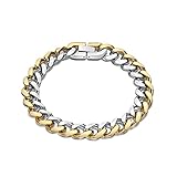 Metro Jewelry Stainless Steel Curb Chain Bracelet for Men with Yellow Gold Ion Plating - 9 Inches Long 11 mm Wide with Fold Over Clasp