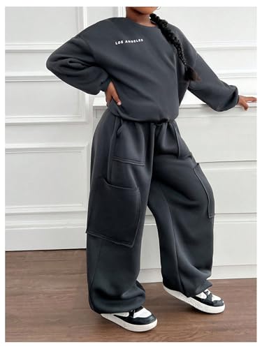 Girl's 2 Piece Outfits Crewneck Long Sleeve Sweatshirt and Baggy Sweatpants Set Sweatsuits4
