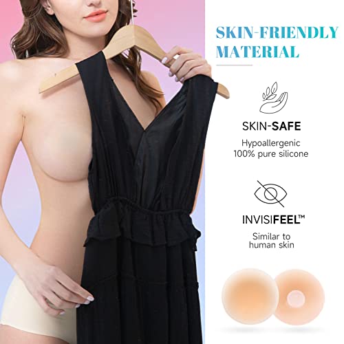 Juntos Nipple Cover For Women - Reusable Waterproof Silicone Nipple Pasties Thin Breast Petals Nipple Covers Invisible Sticky Adhesive Bra (2 Pairs) #TOP1