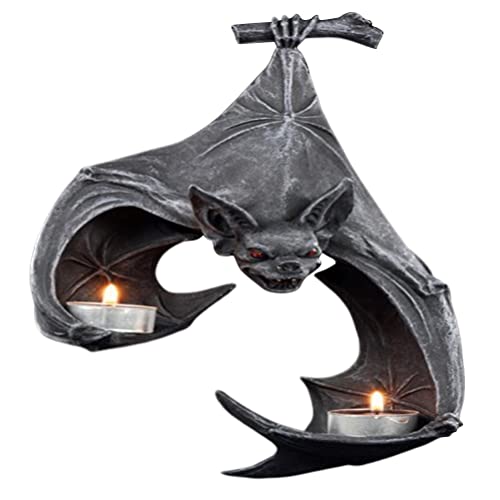 BTSEURY Halloween Bat-Shaped Candlestick Hanging Garden Statue Sculptures Crafts Candle Holder for Patio Porch Garden Decoration